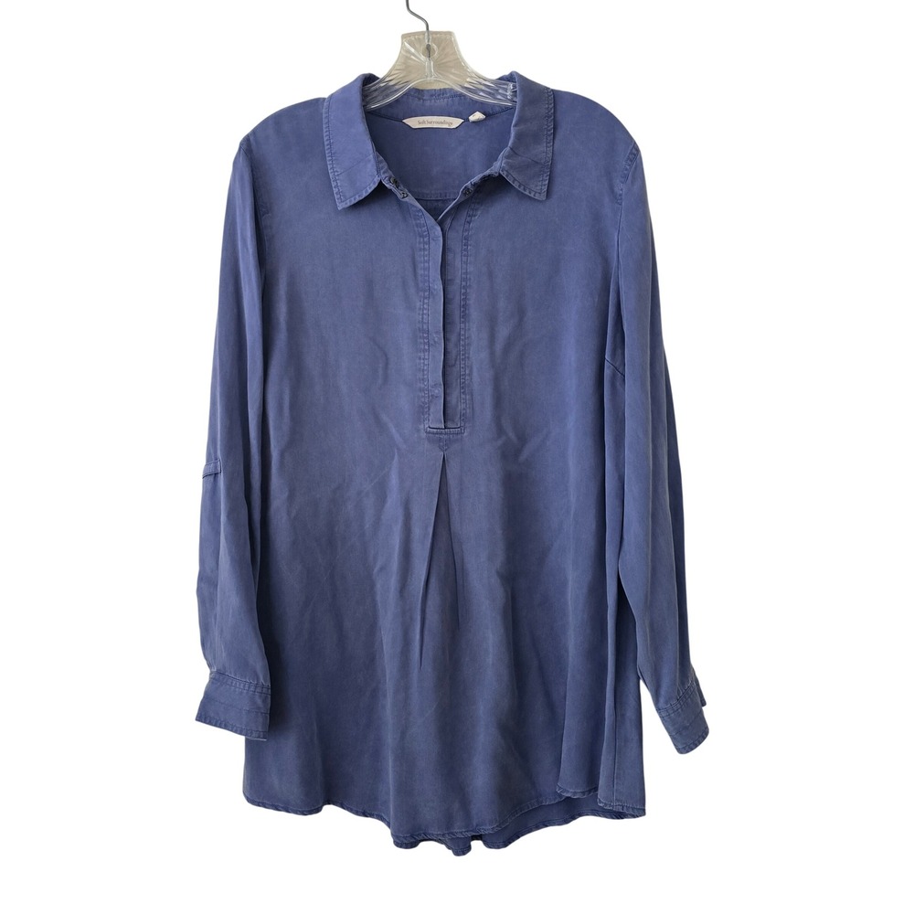 Soft Surroundings Blue Tencel Lyocell Roll Tab Tunic Blouse XL 2AC71